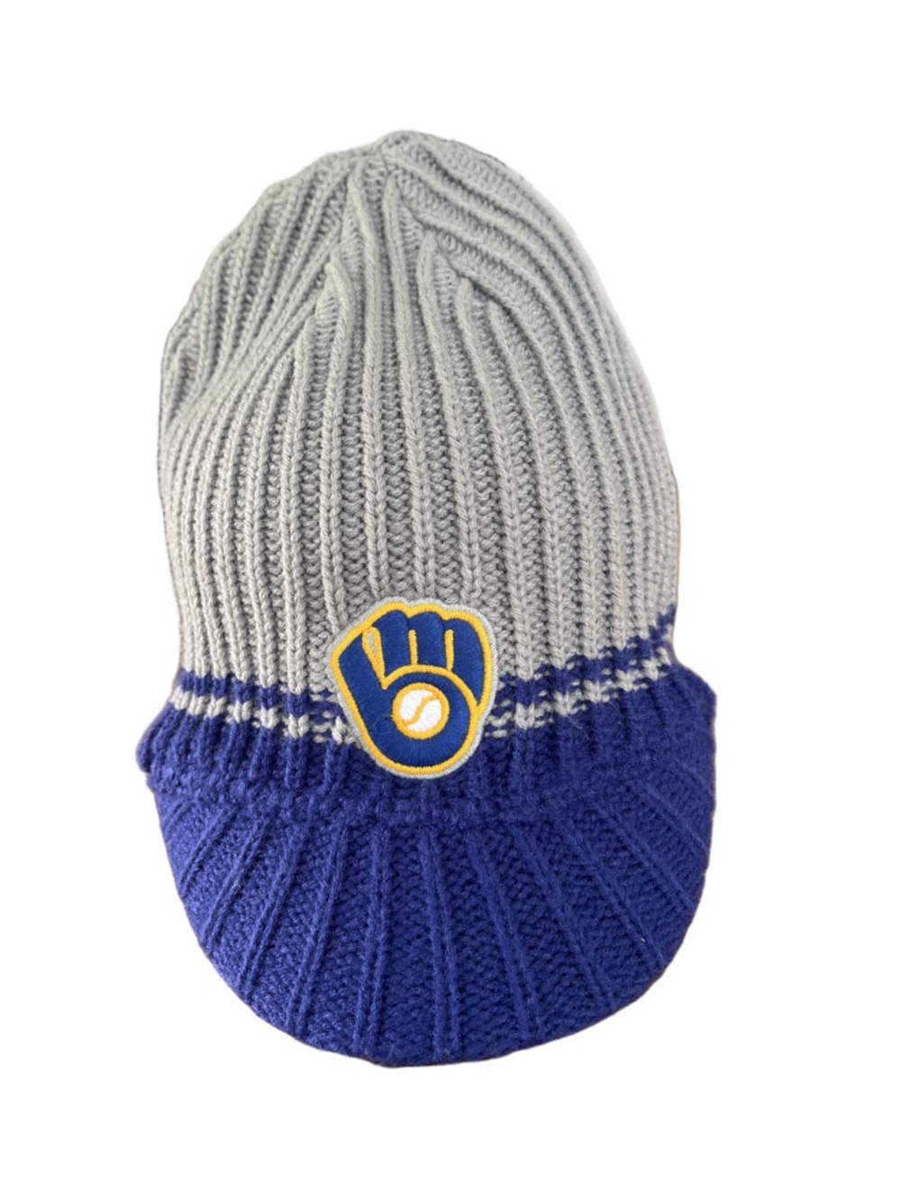 Vintage MLB Milwaukee Brewer Gray and Blue Ribbed Knit Beanie with Visor